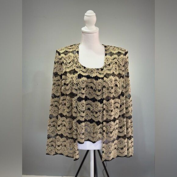 SALE! Gold R&M Collection Bejeweled Jacket & Shell Size 16 EUC - Picture 1 of 6